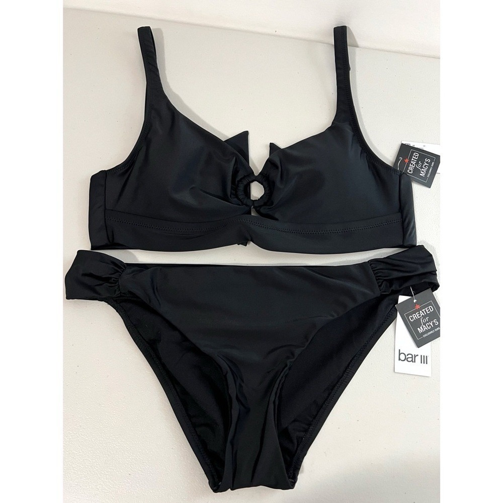 Bar lll Black 2-Piece Ring-Detail‎ Tie-Back Bikini Top and Bottoms Size Medium